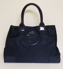 Tory Burch Ella Nylon Blue Lg Tote 17" L 13" H 12" D