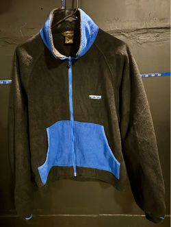 Vintage Eddie Bauer Colorblock Fleece Jacket 90s Full Zip Black Blue Size L