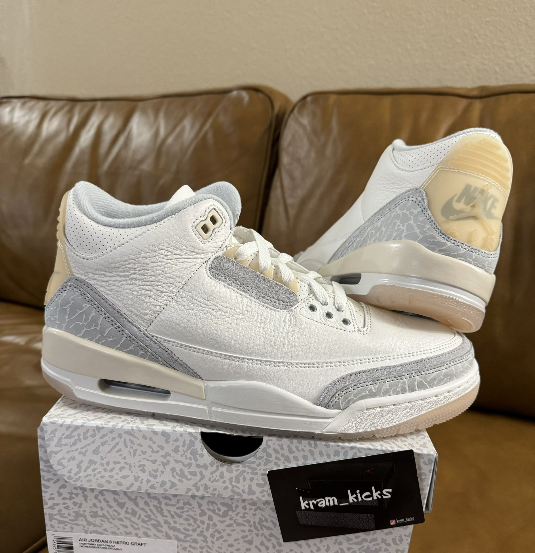 New* 2024 Nike Air JORDAN 3 Retro White Craft Ivory MENS Size 11.5 US - OG All DS