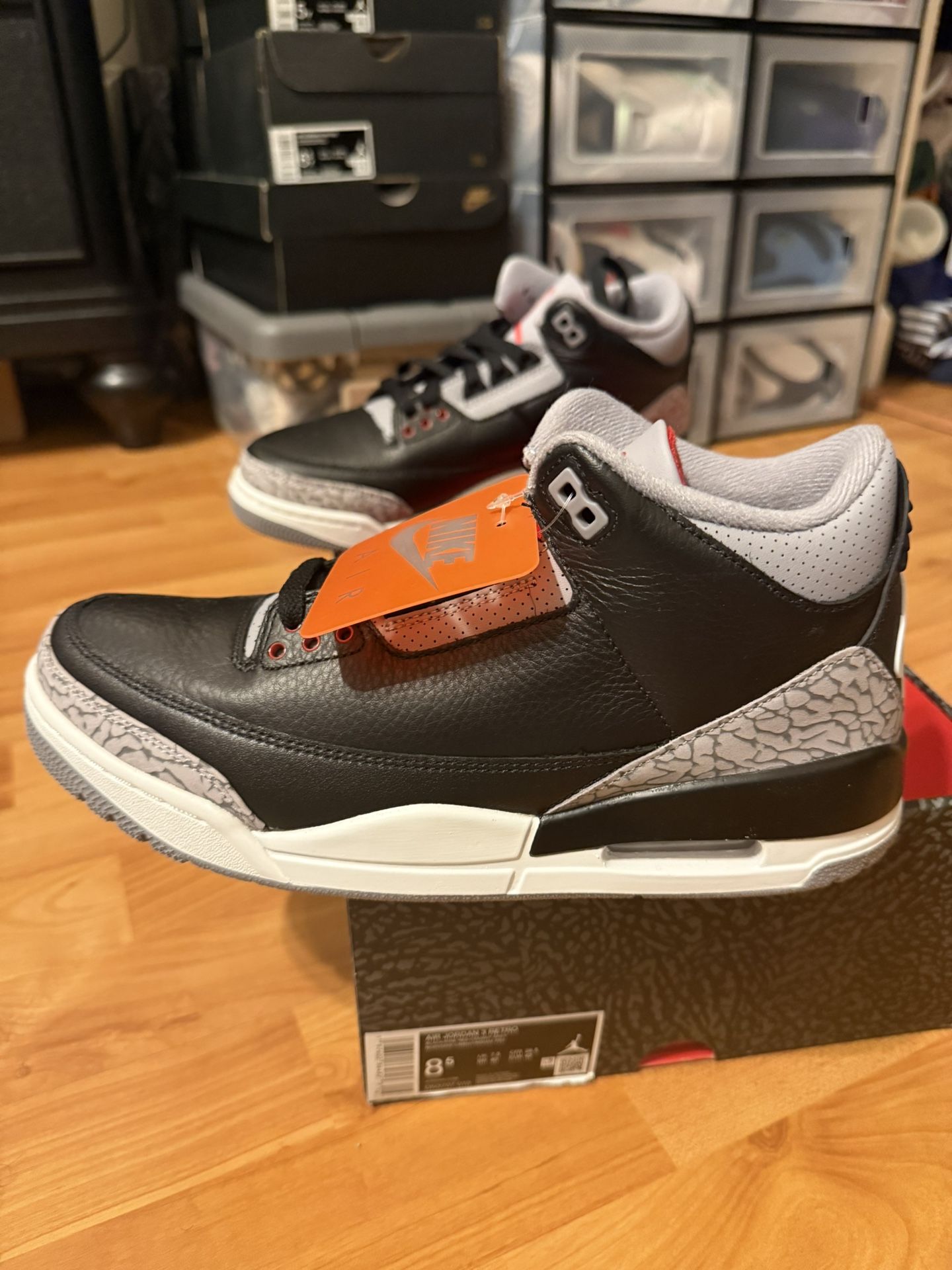 Jordan 3 “Black Cement “ Mens Size 8.5 New No Box Lid