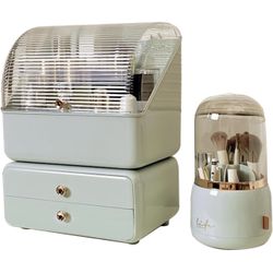 Ltytz Large Make up Organizer Green Set  Desktop Storage Box Transparent Cosmetics Lipstick Makeup Brush Large Capacity Storage Box Storage Box Storag