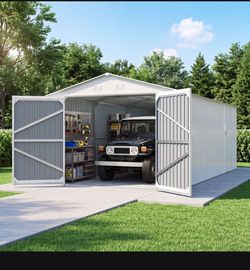 Outdoor Storage Shed 20x10 FT, Metal Garden Shed Backyard Utility Tool House Building with 2 Doors and 4 Vents for Car,Truck,Bike, Garbage Can,Tool,La