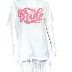 PEACH LOVE CALIFORNIA “bride” Sequin Front Mini Dress Sz Medium 