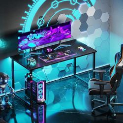 48 Inch Small Computer Desk for Home Office, Study Writing Table for Small Spaces, Simple Modern Desk with Headphone Hooks, Black