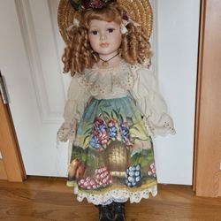 Vintage 24" Porcelain Doll w/ Hand Painted Dress