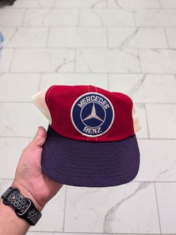 Vintage Mercedes Benz Hat Cap Snap Logo Mesh Trucker 80s Mens