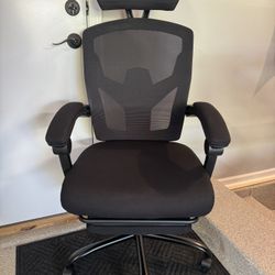 Brand New Black Mesh Tall Back Reclining Gaming Chair w/Slide Out Footrest 