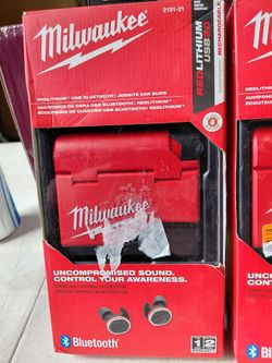 Milwaukee 2191-21 redlithium Bluetooth earbuds with case, few available