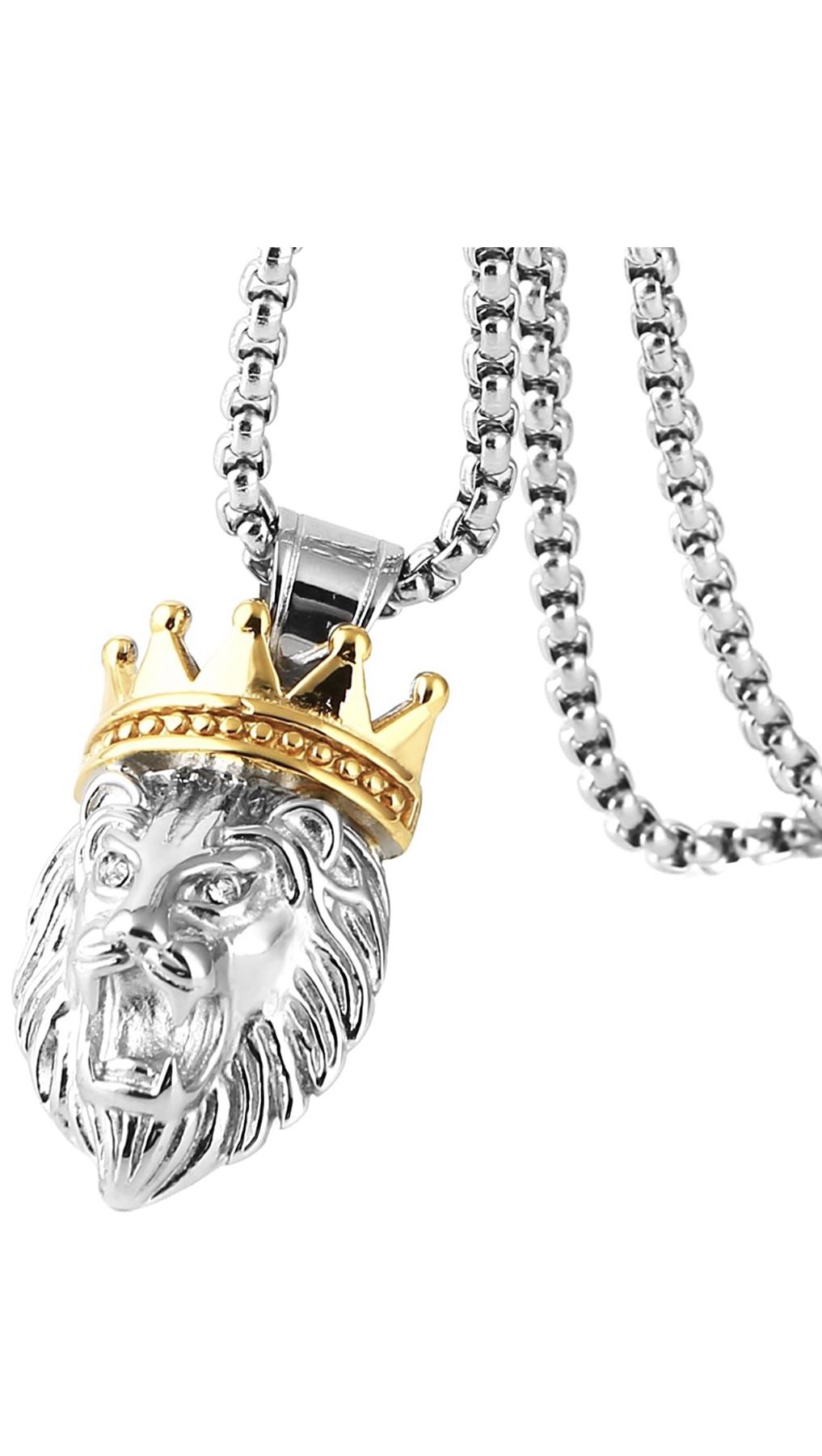 Lion King Pendant Necklace Cable Wheat 22” Chain Men's Silver Gold Tone Stainless Steel