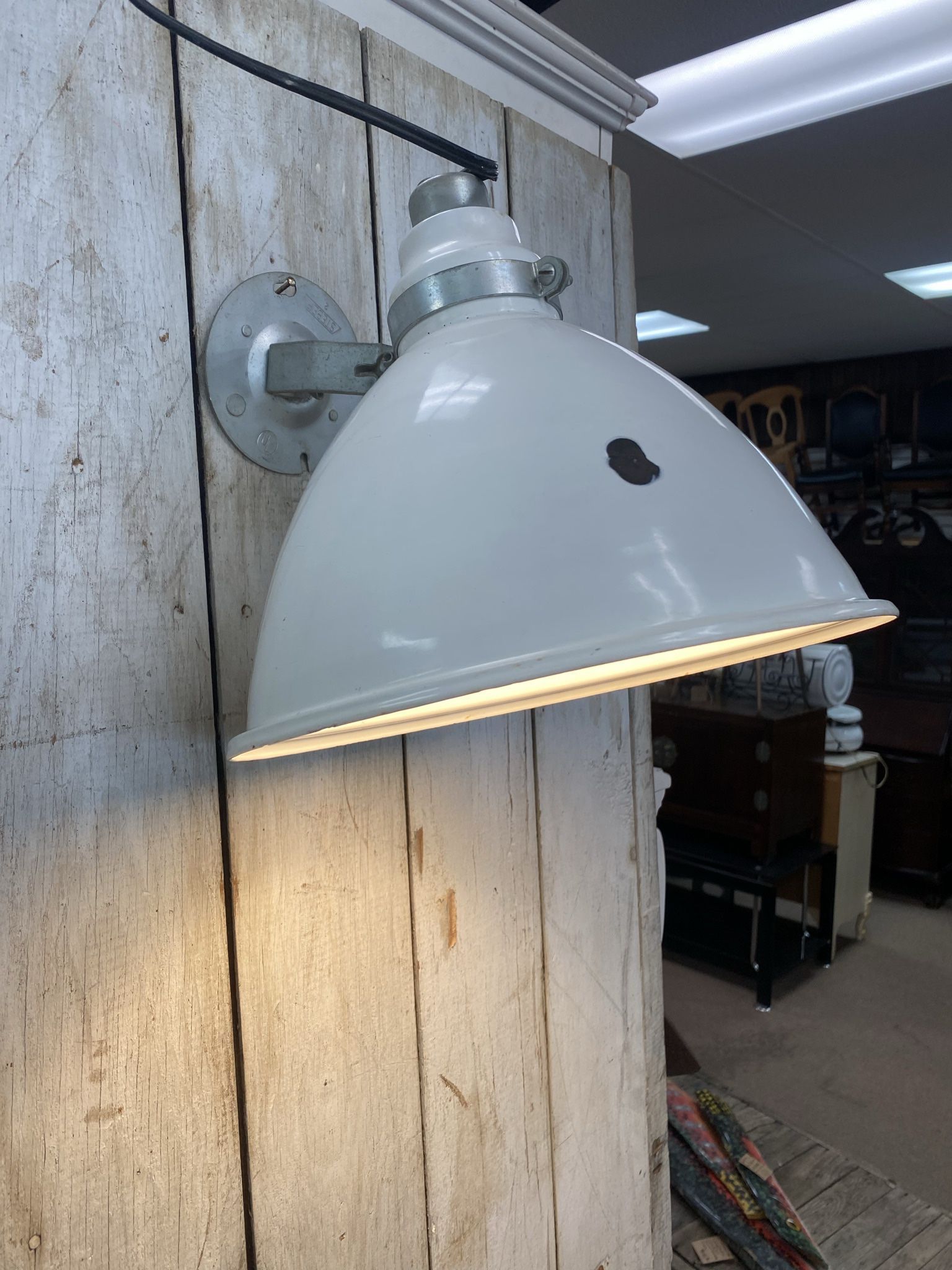 Vintage Steber Tin Round White Wall Lamp - Works Great 