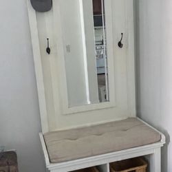 Entryway Bench with Mirror & Hooks for hats and jackets 