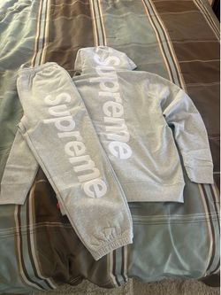 Gray Supreme satin appliqué sweat suit
