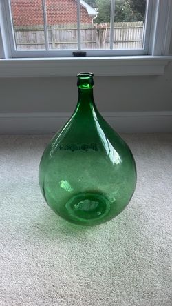 Large Green Glass Demijohn Bottle