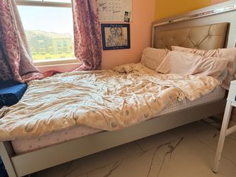 Silver bed frame with lights