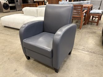 Dark Grey Leather Accent Chair with Sloped Arms