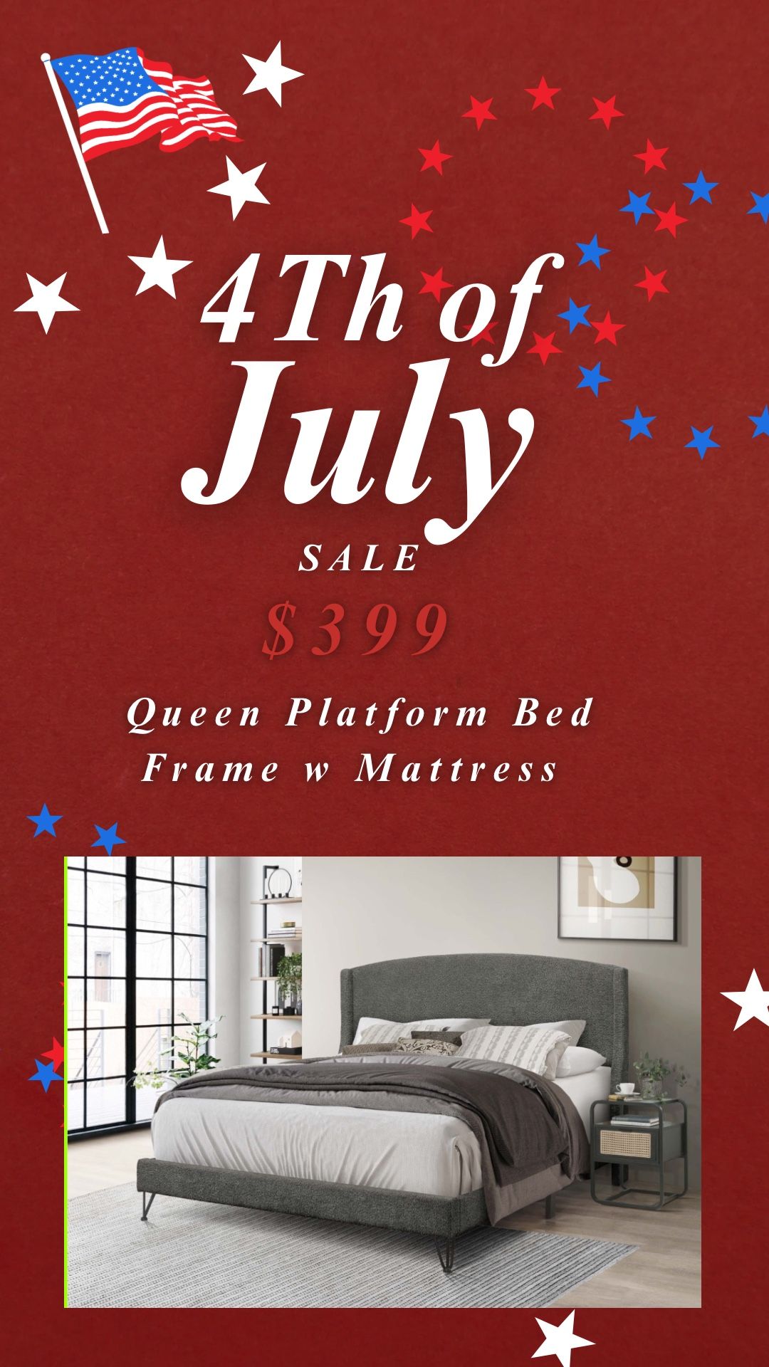 Queen Platform Bed Frame With Mattress 4th Of July Sale!!