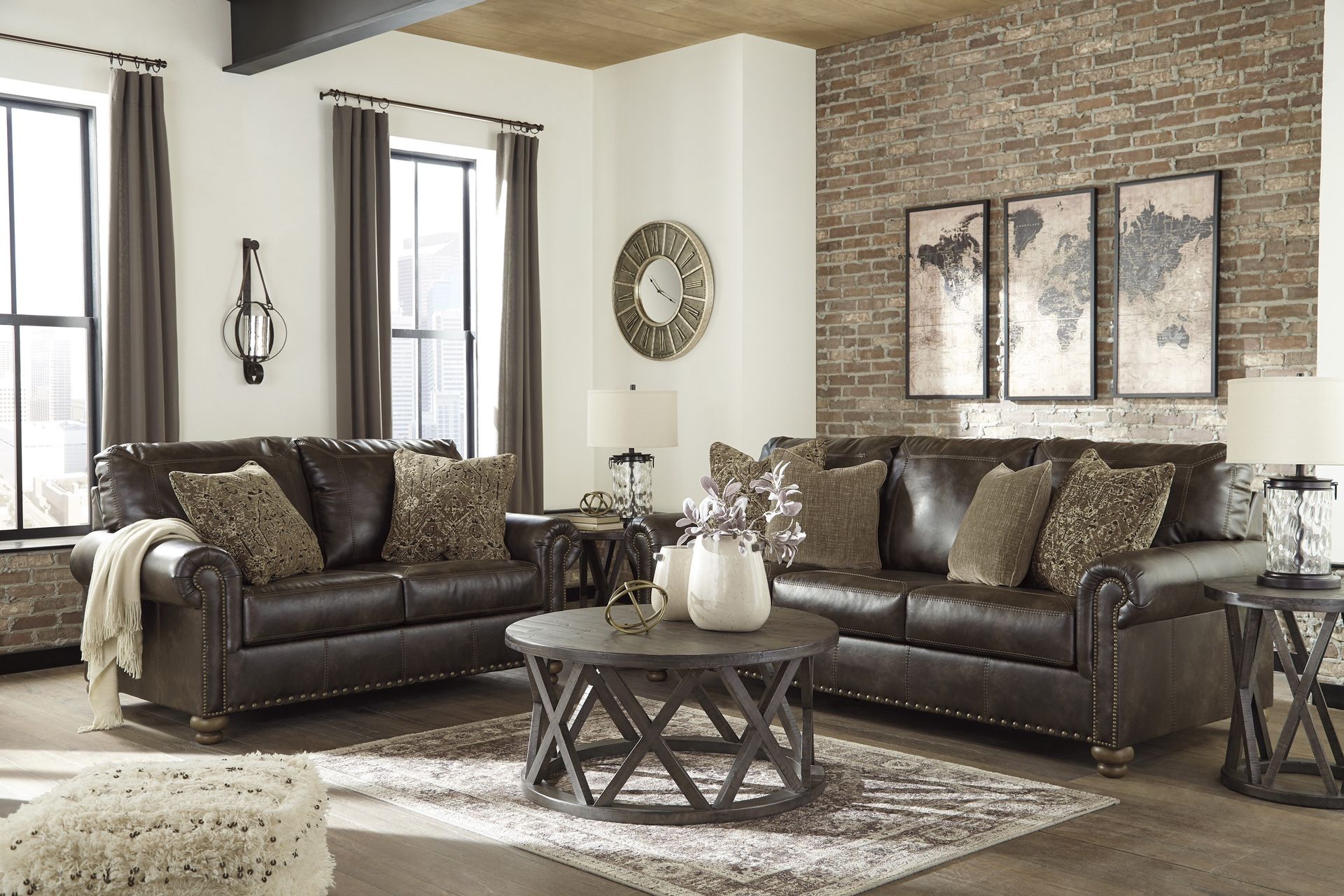 Sofa And Loveseat In Coffee Brown Faux Leather 