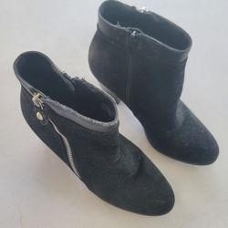 Style & Co. Womens 7 Black Suede Leather Block Heel Ankle Boot Bootie Zipper