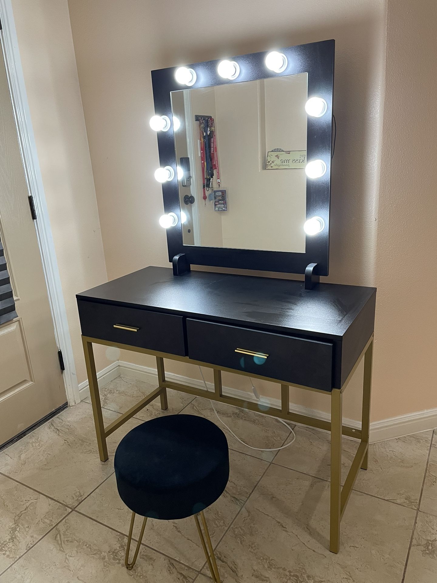 Vanity Makeup With Lights And Small  Chair 