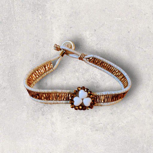 White Leather And Gold Bracelet 