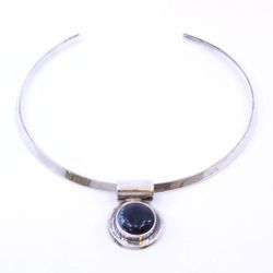 Vtg Mexican Sterling Silver Rigid Choker Necklace With Blue Stones Signed TC-32
