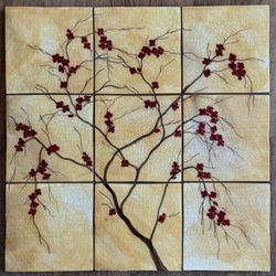 Cherry Branch Tile Mural - Hand-Painted