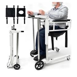 Portable Folding Patient Lift Transfer Chair for Home Use, Self-Operated Mobility Aid