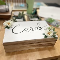 Wooden Cards Box And Ring Boxes With Artificial Flowers For Wedding Or Special Occasion 