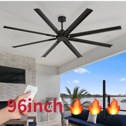 96 Inch Large Ceiling Fan Without Light, Aluminum Blades, Black