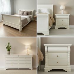 Wooden Sleigh Bed Bedroom Set with Dresser and Nightstand
