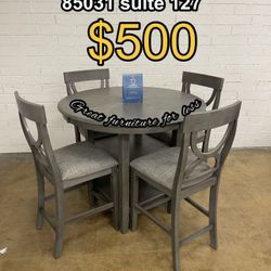 5 PCs Dining Table Set Include 4 Chairs And Table Grey Wood Brand New