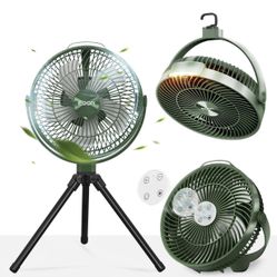 EDON TableFan,RechargeableBatteryOperated DeskFan with 4 Speeds Adjustment & Light,Portable Air Circulatorfan with Hook,Wallfan 