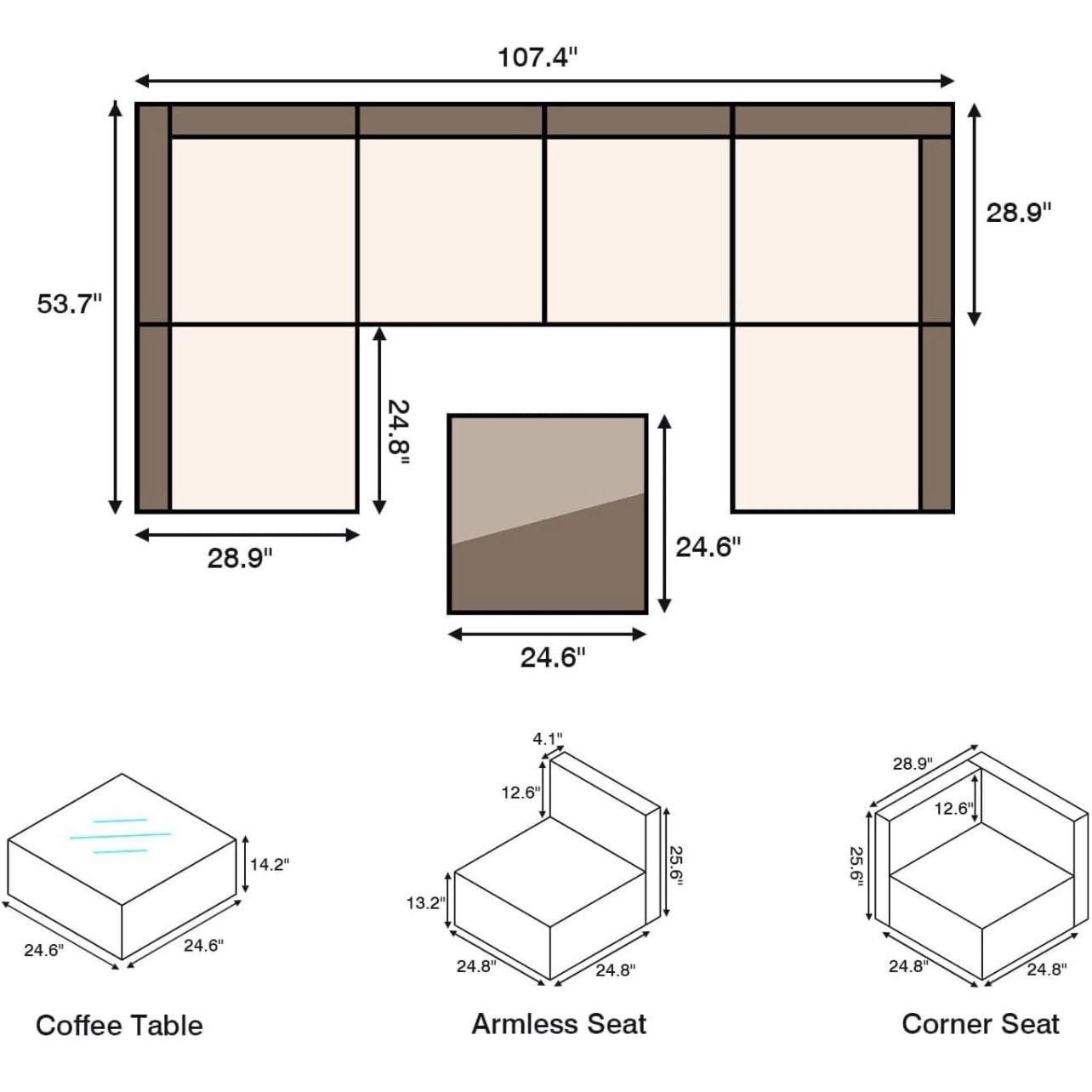 7 Pieces Patio Furniture Sets, AllWeather PE Wicker Outdoor Sectional