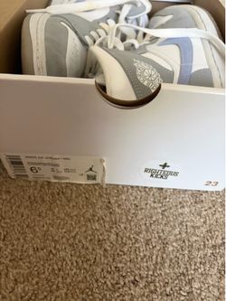 Women’s Air Jordan 1 Mid, Color: White/ Aluminum- Wolf Grey, Size 6.5