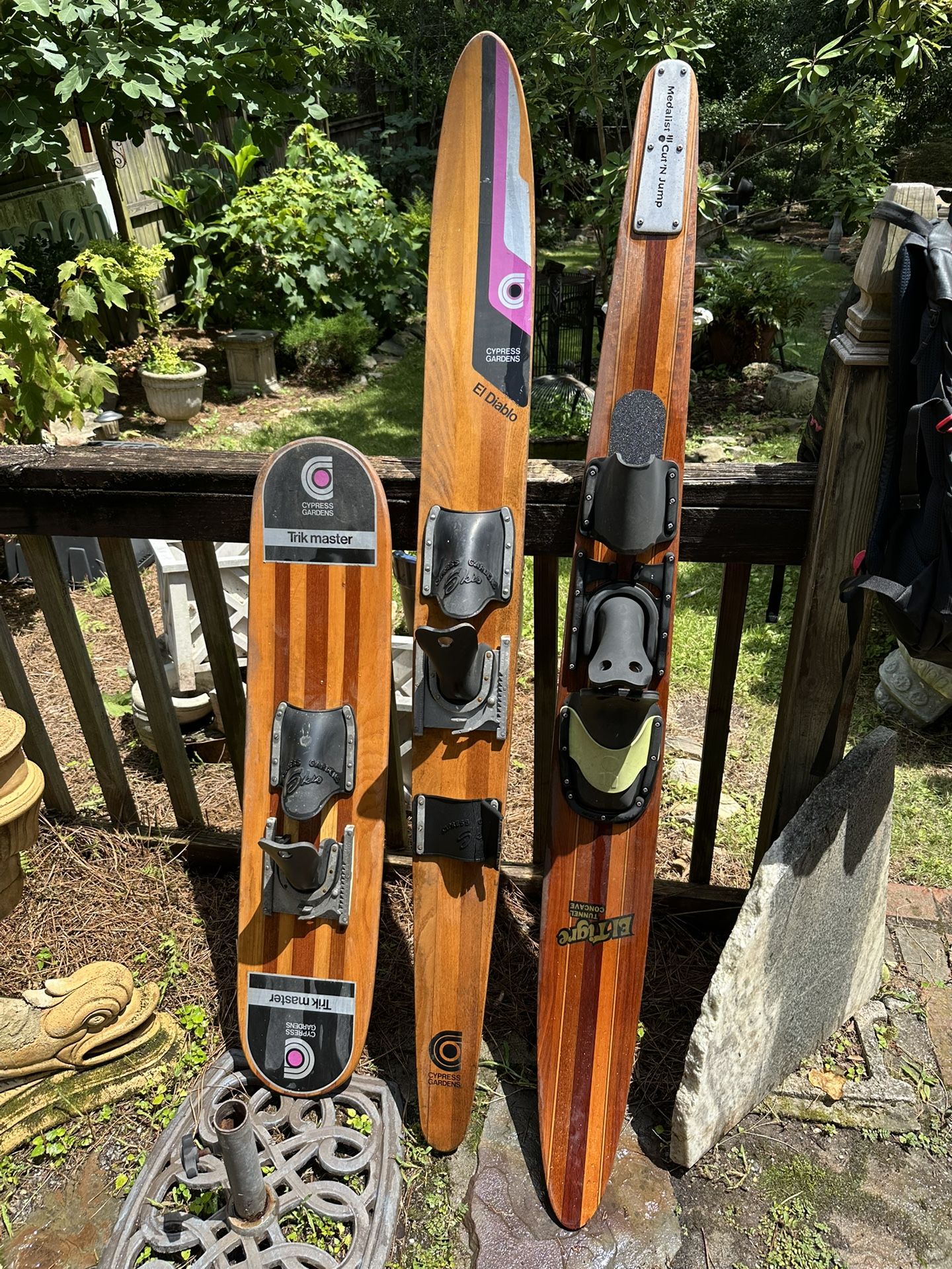 Three Vintage Cypress Gardens Wooden Water Skis 