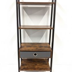 🏠 Industrial 4-Tier Ladder Shelf with Drawer