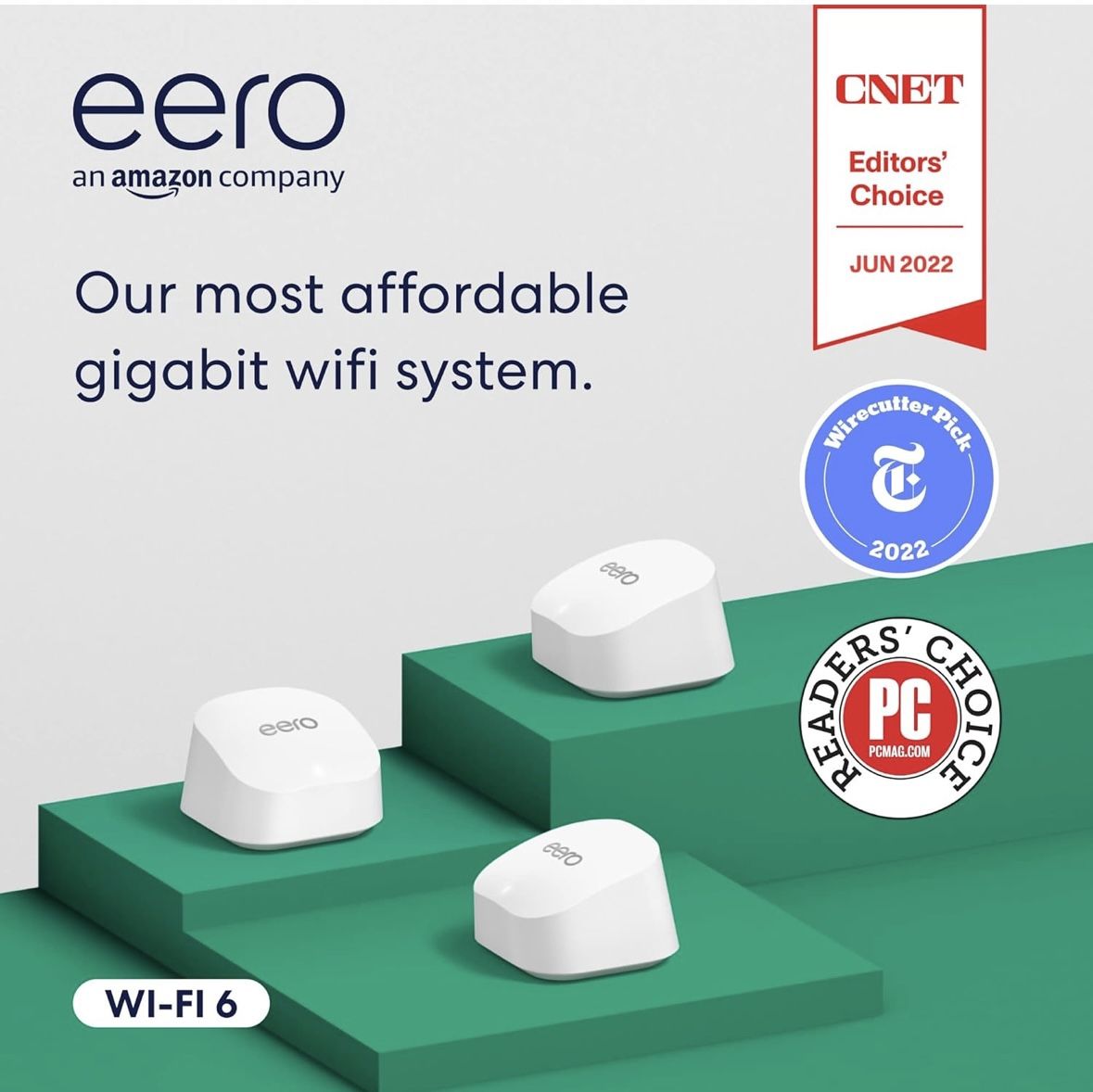 Amazon eero 6+ mesh wifi router (newest model), Say goodbye to wifi dead spots, Coverage up to 4,500 sq. ft., Connect 75+ devices, 3-Pack