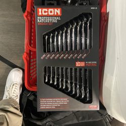 Icon Professional Ratcheting Wrench Set 10 Piece No Skip Sizing Metric 