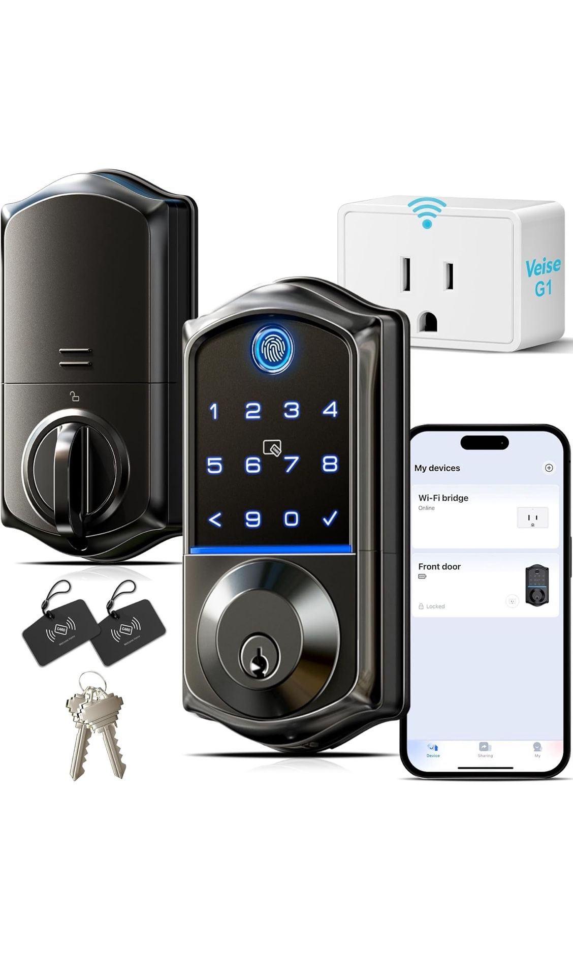 Veise Wi-Fi Keyless Entry Door Lock with Fingerprint, Remote App Control, Smart Locks for Front Door, Electronic Keypad Deadbolt, Auto Locking