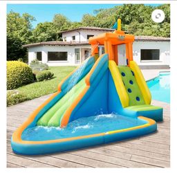 3 in 1 bounce house with Slide climbing wall inflatable splash pool outdoor OP70432