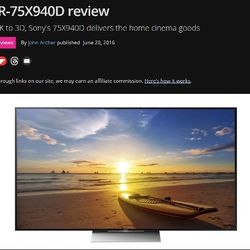 Sony 75" Flagship 3D Capable TV + Extras 