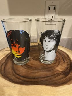 2 Rare Vintage 1985 Radio Days Jim Morrison Glass, 6 Inches Tall