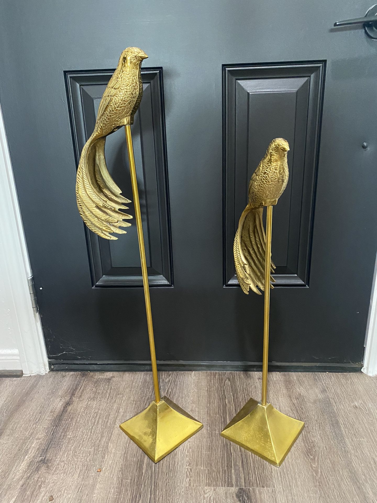 Pair Of Brass Gold Birds 