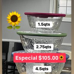 $105.00 Set De 3 Conteiner Guarda Comida Ensaladas Fruta Línea Fantasía Princess House 