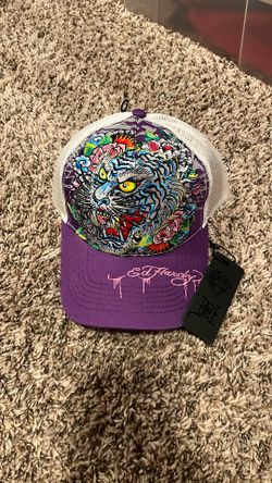 Ed Hardy White & Purple Pattern Hat New Trucker