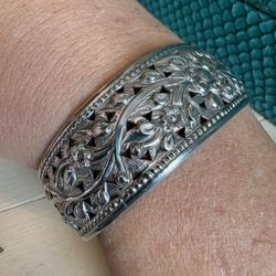 Vintage Thai Filigree silver Cuff – Adjustable; 925 Sterling 