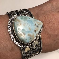 Larimar 925 Sterling Silver Cuff Bracelet 