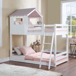 Pink/ White Twin Over Twin Bunk Bed 
