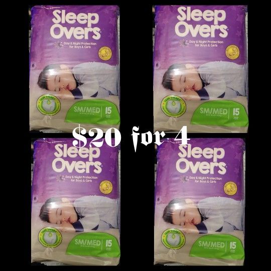 4 BAGS OF CUTIES Sleep Overs Day & Night Protection Boys or Girls Compared To GOODNIGHTS SM/MED (15 CT 38-65lb) For $20/$20 Por Las 4 Bolsas