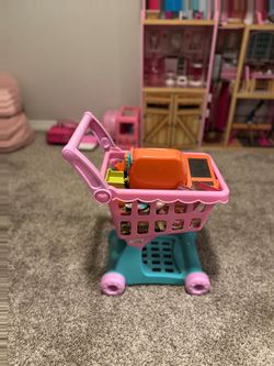 Kids Shopping Cart & Cash Register Set with Play Food